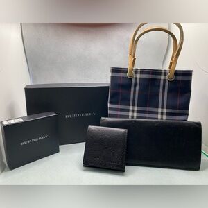 Auth Burberry 3 piece RARE Bag, long wallet& coin pouch. dust bag/box.